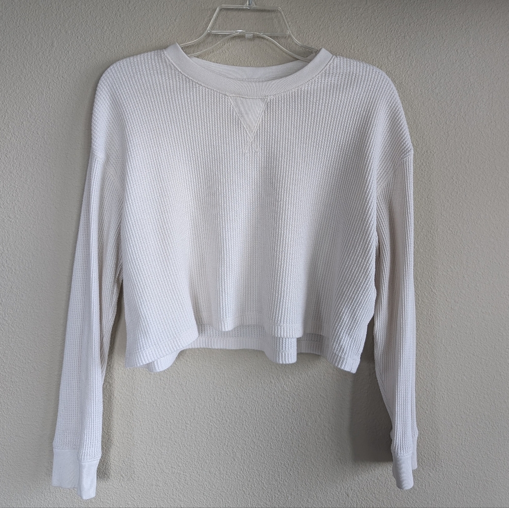 Abercrombie & Fitch Size XS Cream Long Sleeve Top Cropped Waffle Knit Top